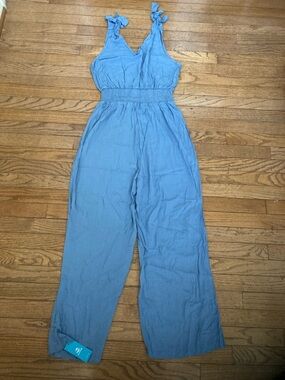 Cupshe Sky Blue Tie-Shoulder Wide-Leg Jumpsuit
